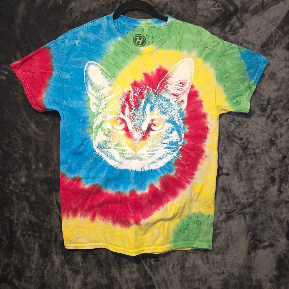 Cotton Tie Dyed Cat T-Shirt Size M